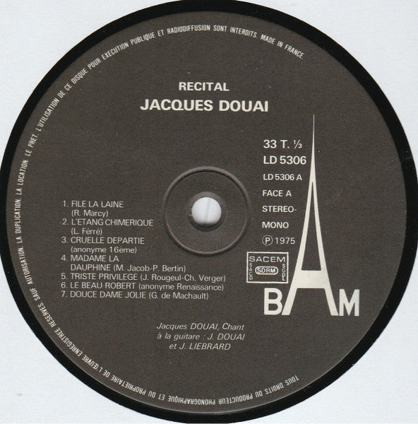 Jacques Douai : Chansons Poétiques Anciennes Et Modernes Vol 1 (LP)