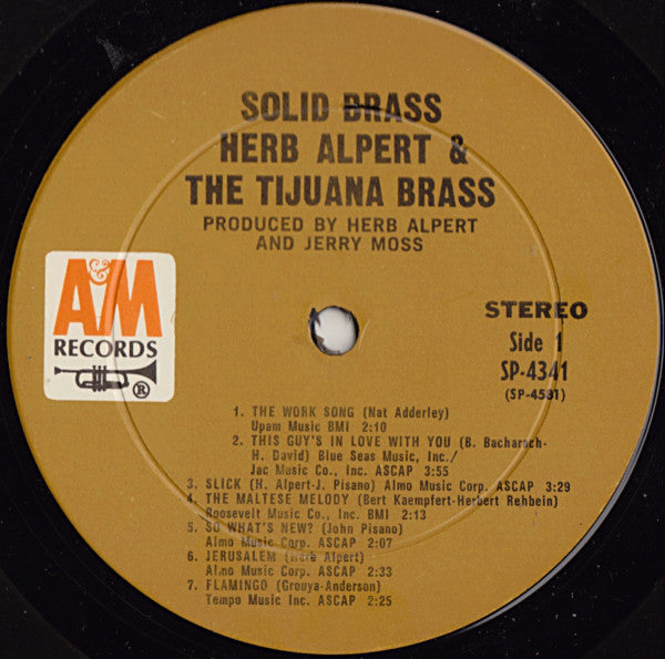 Herb Alpert & The Tijuana Brass : Solid Brass (LP, Comp)
