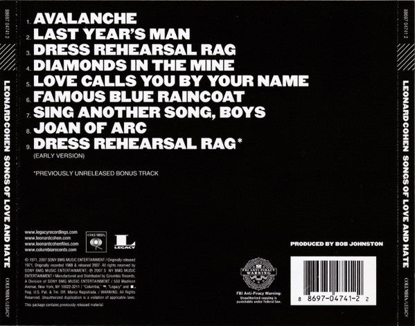 Leonard Cohen : Songs Of Love And Hate (CD, Album, RE, RM)