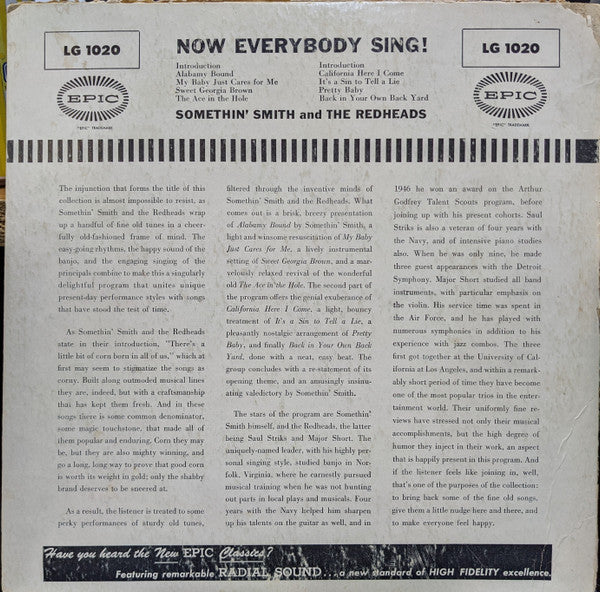 Somethin' Smith & The Redheads : Now Everybody Sing! (10", Album, Mono)
