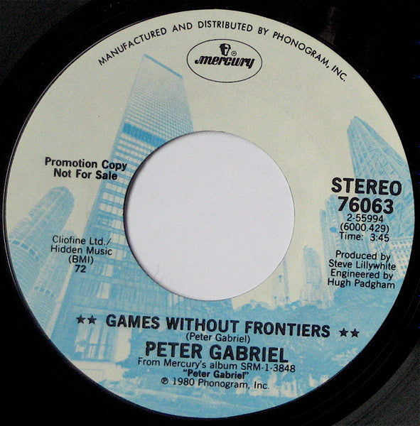 Peter Gabriel : Games Without Frontiers (7", Mono, Promo, Styrene, 72 )