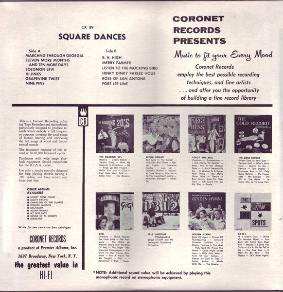 Emery Adams & The Corn Huskers : Square Dances (With Calls) (LP, Album, Mono)