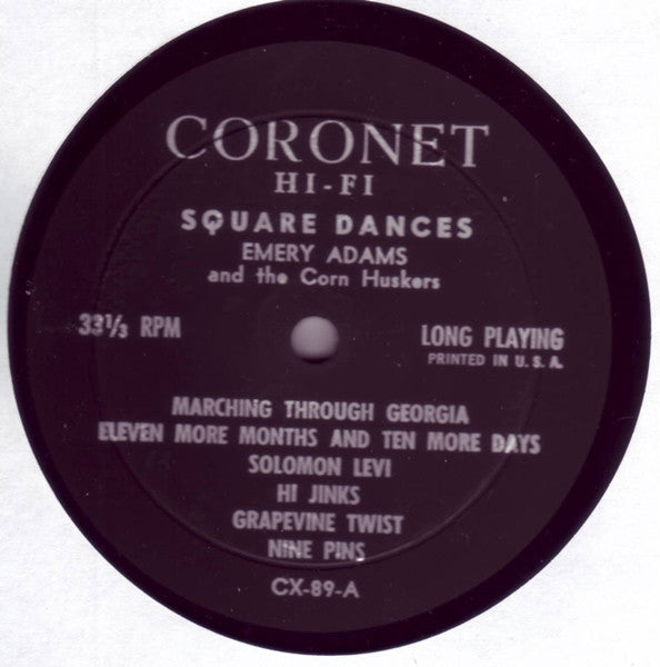 Emery Adams & The Corn Huskers : Square Dances (With Calls) (LP, Album, Mono)