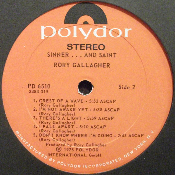 Rory Gallagher : Sinner... And Saint (LP, Comp, Pre)