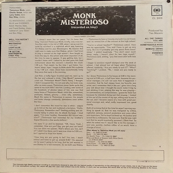 Thelonious Monk : Misterioso (LP, Album, Mono)