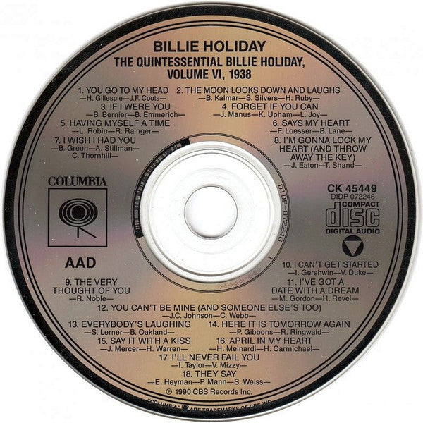 Billie Holiday : The Quintessential Billie Holiday, Volume 6 (1938) (CD, Comp, Mono, RM)
