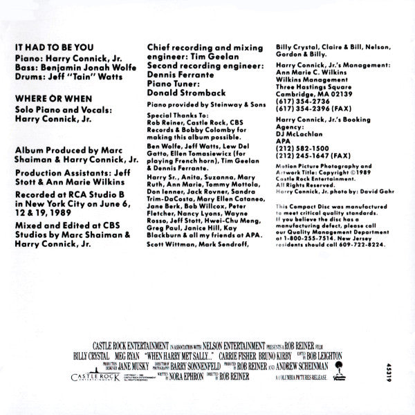 Harry Connick, Jr. : Music From The Motion Picture "When Harry Met Sally..." (CD, Album)