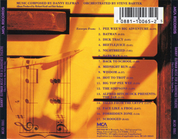 Danny Elfman : Music For A Darkened Theatre (Film & Television Music Volume One) (CD, Comp, P/Mixed)