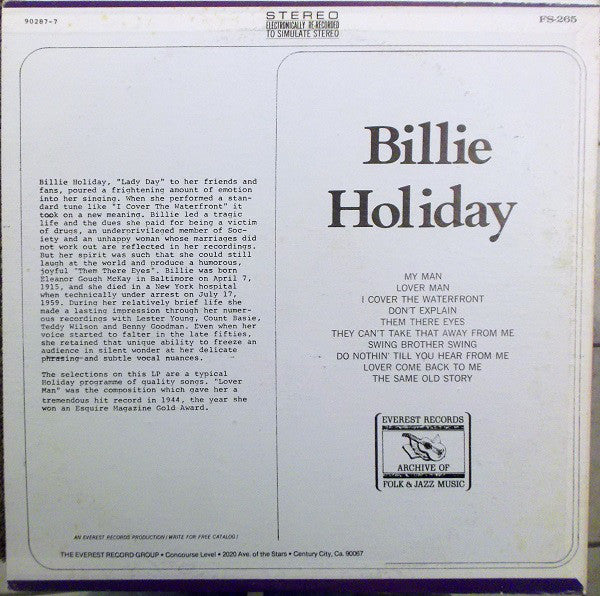 Billie Holiday : Billie Holiday (LP, Comp)