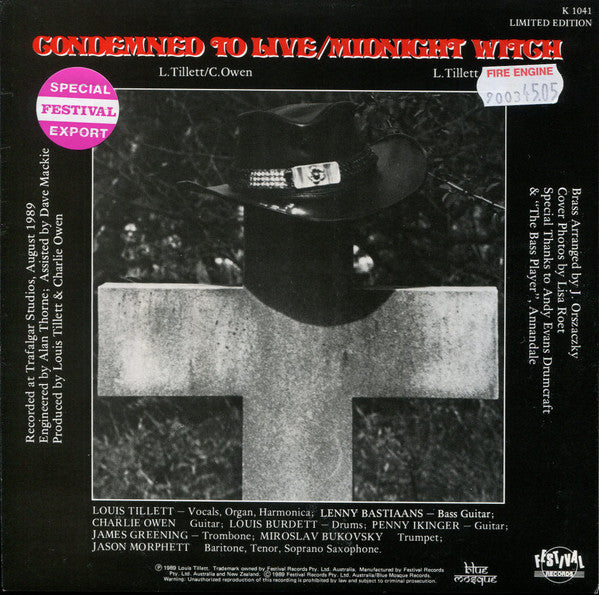 Louis Tillett And The Aspersion Caste : Condemned To Live / Midnight Witch (7", Single, Ltd)