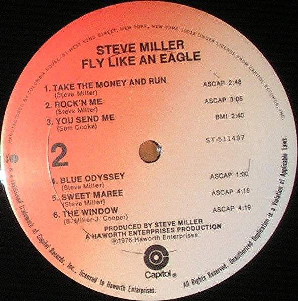 Steve Miller Band : Fly Like An Eagle (LP, Album, Club, Col)