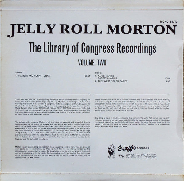Jelly Roll Morton : The Library Of Congress Recordings Volume Two (LP, Album, Mono)