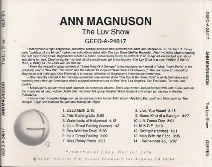 Ann Magnuson : The Luv Show (CD, Advance, Album, Promo)