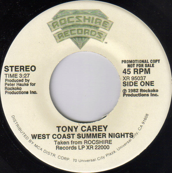 Tony Carey : West Coast Summer Nights (7", Promo)