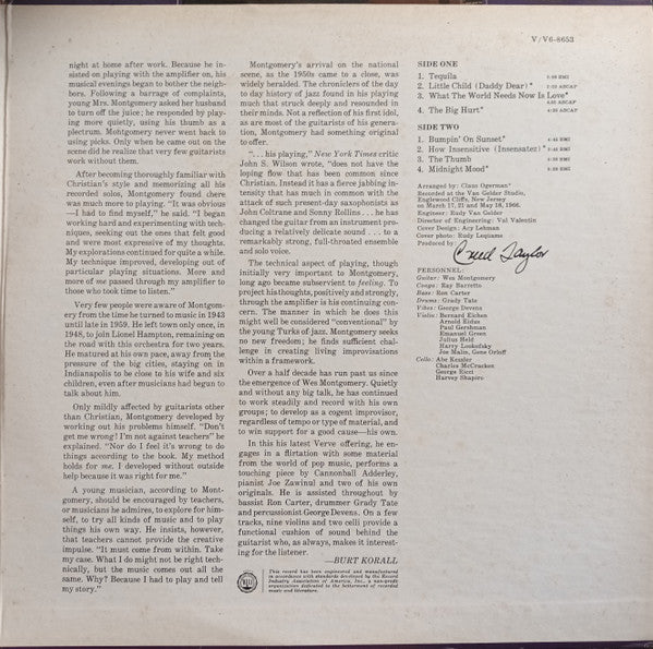 Wes Montgomery : Tequila (LP, Album, Mono, Gat)