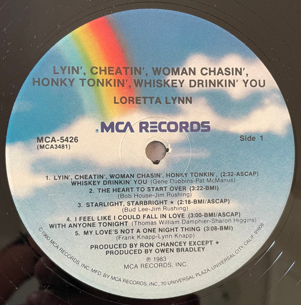 Loretta Lynn : Lyin', Cheatin', Woman Chasin', Honky Tonkin', Whiskey Drinkin' You (LP, Album, Pin)