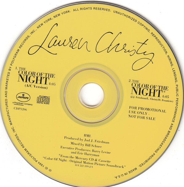 Lauren Christy : The Color Of The Night (CD, Single, Promo)