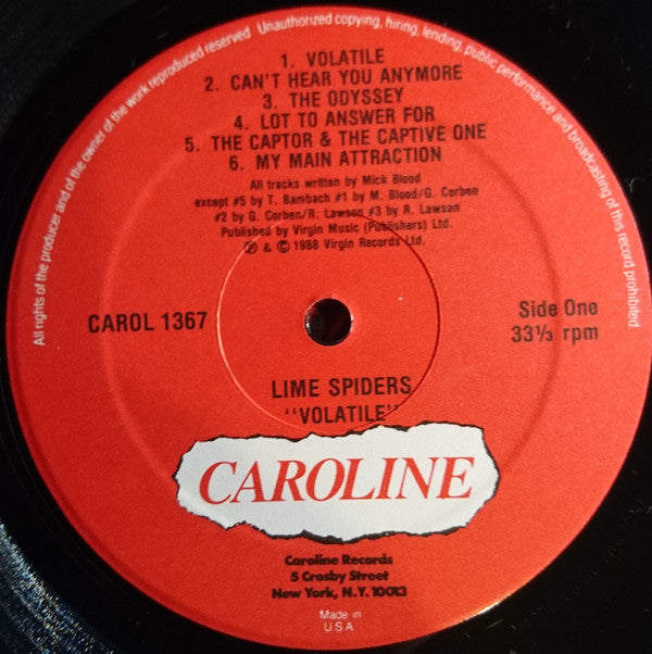 The Lime Spiders : Volatile (LP, Album)