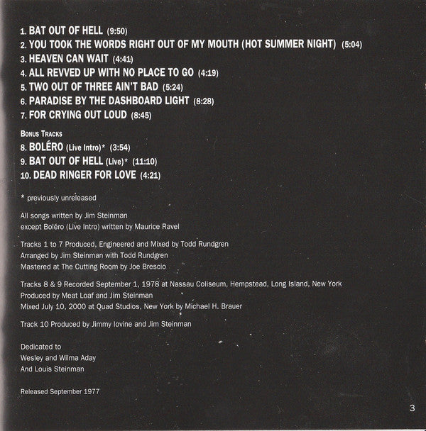 Meat Loaf : Bat Out Of Hell (HDCD, Album, RE, RM)