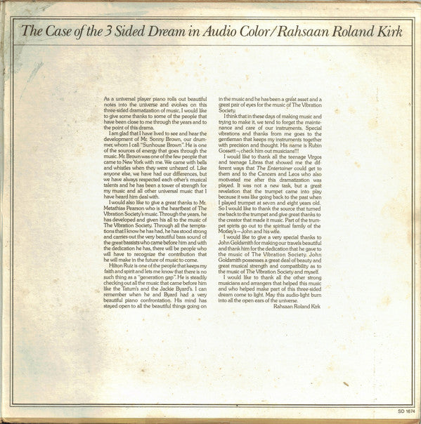 Roland Kirk : The Case Of The 3 Sided Dream In Audio Color (2xLP, Album, PR)