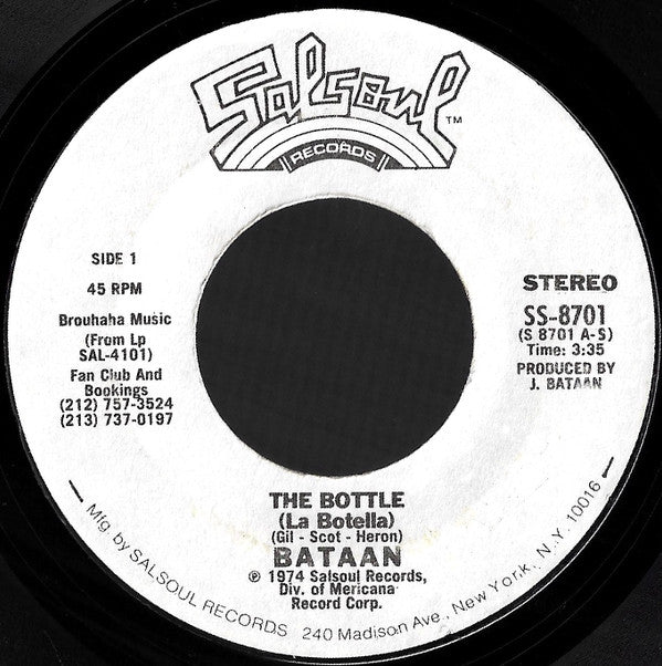 Bataan* : The Bottle = La Botella / When You're Down (Funky Mambo) (7", Promo, Styrene)