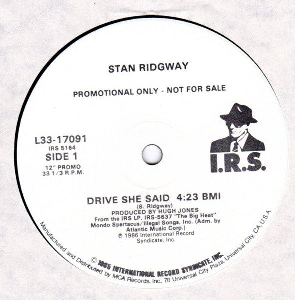 Stan Ridgway : Drive She Said (12", Single, Promo, Glo)