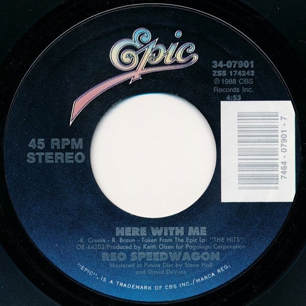 REO Speedwagon : Here With Me (7", Single, Styrene, Car)