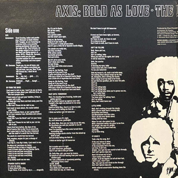 The Jimi Hendrix Experience : Axis: Bold As Love (LP, Album, RE, Jac)