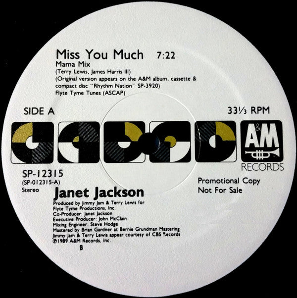 Janet Jackson : Miss You Much (12", Promo)