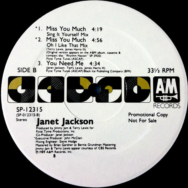 Janet Jackson : Miss You Much (12", Promo)