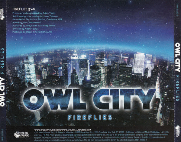 Owl City : Fireflies (CD, Single, Promo)