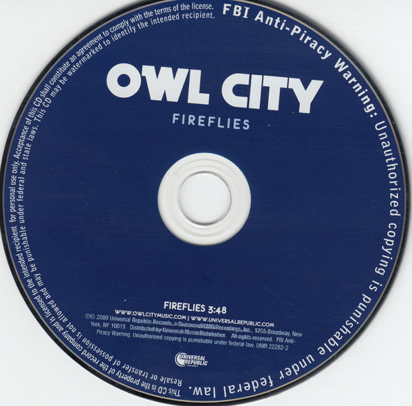Owl City : Fireflies (CD, Single, Promo)