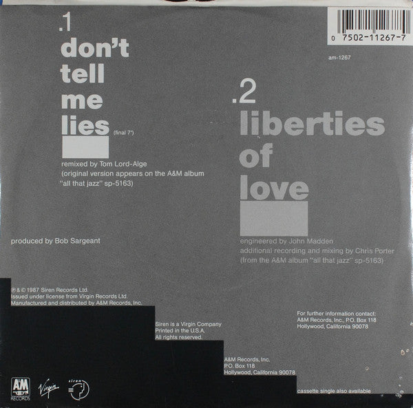 Breathe (3) : Don't Tell Me Lies (7", Single, Styrene, Car)