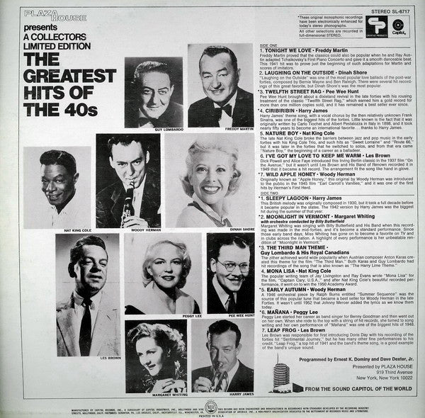 Various : Plaza House Presents The Greatest Hits Of The 40s (LP, Comp, Ltd)