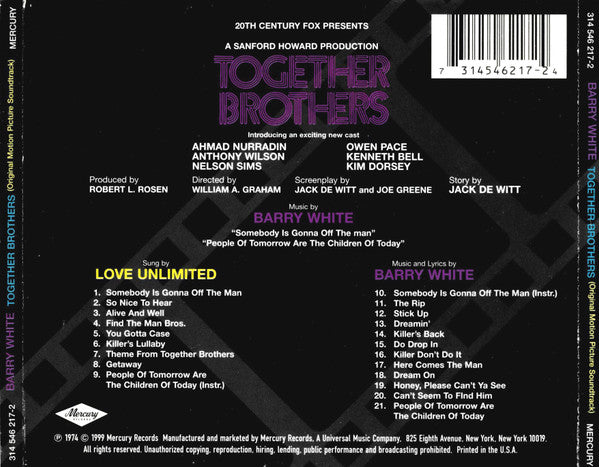 Barry White · Love Unlimited · Love Unlimited Orchestra : Together Brothers (Original Motion Picture Soundtrack) (CD, Album, RE, RM)