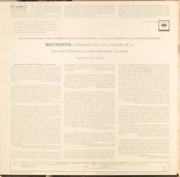 Ludwig van Beethoven, Leonard Bernstein, New York Philharmonic : Fifth Symphony (LP, Album)