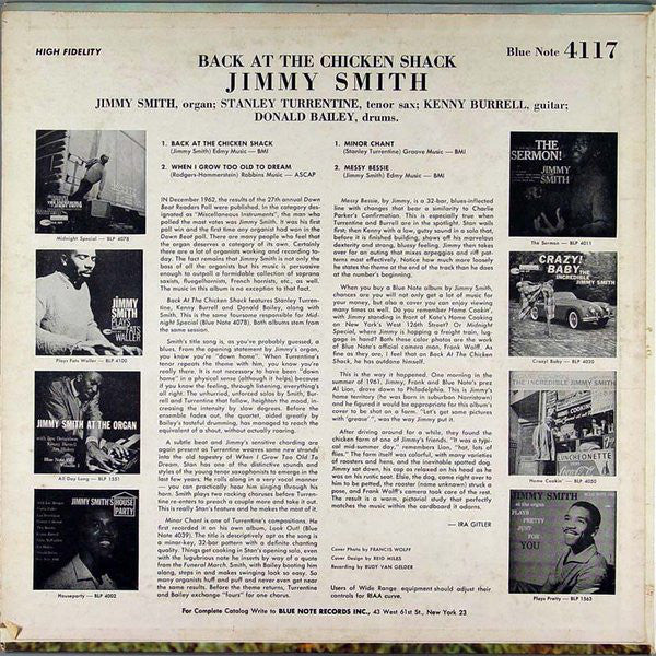 Jimmy Smith : Back At The Chicken Shack (LP, Album, Mono)