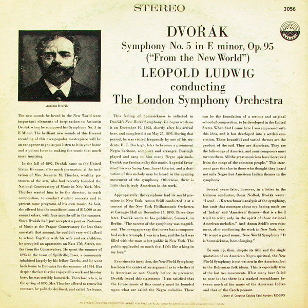 Antonín Dvořák - Leopold Ludwig Conducting London Symphony Orchestra : New World Symphony (LP, RP)