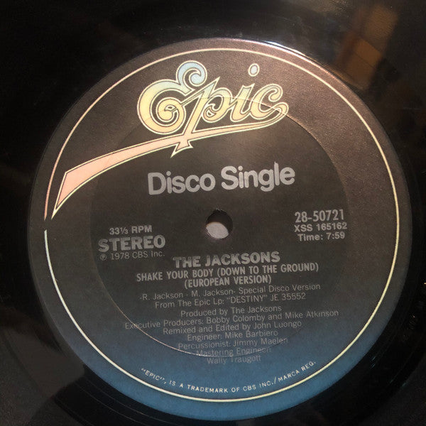 The Jacksons : Shake Your Body (Down To The Ground) (European Version) (12", Single)