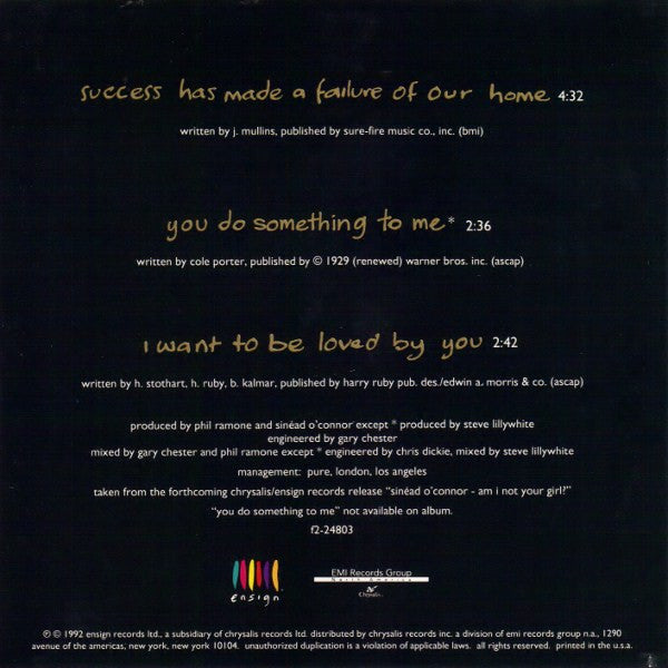 Sinéad O'Connor : Success Has Made A Failure Of Our Home (CD, Single, CD1)