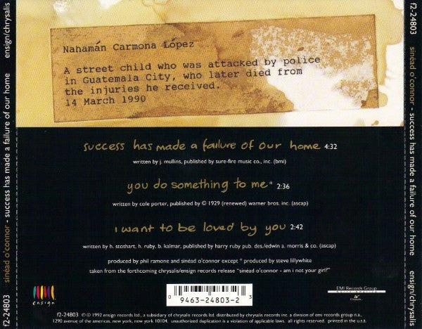 Sinéad O'Connor : Success Has Made A Failure Of Our Home (CD, Single, CD1)