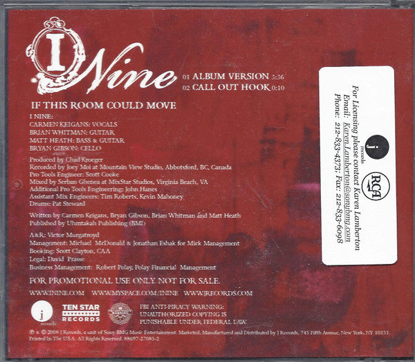 I Nine : If This Room Could Move (CD, Single, Promo)