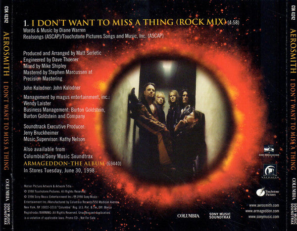 Aerosmith : I Don't Want To Miss A Thing (CD, Single, Promo)
