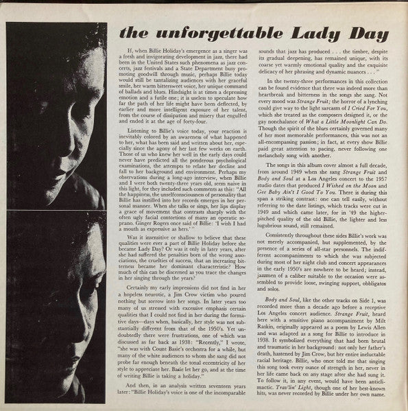 Billie Holiday : The Unforgettable Lady Day (2xLP, Comp, Mono, Gat)