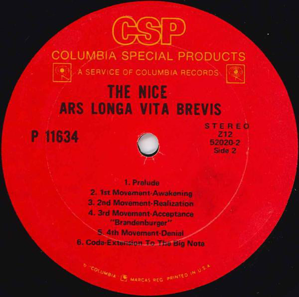 The Nice : Ars Longa Vita Brevis (LP, Album, RE)