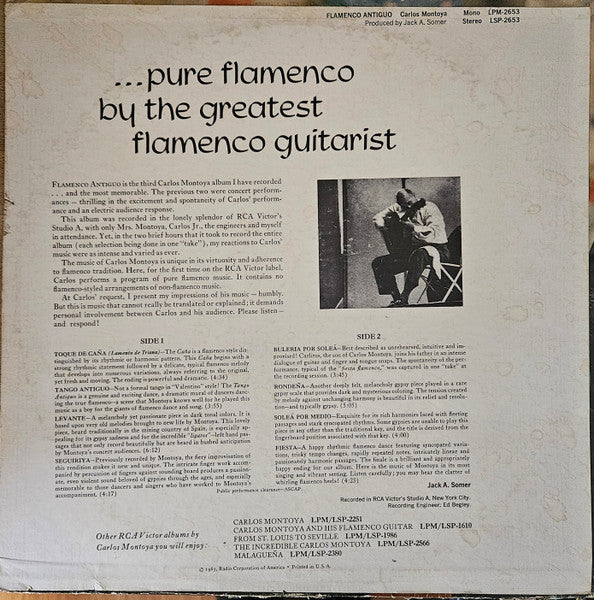 Carlos Montoya : Flamenco Antiguo (LP, Album, Mono)