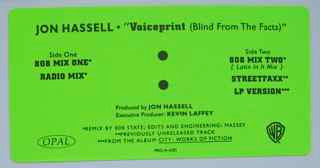 Jon Hassell : Voiceprint (Blind From The Facts) (12", Promo)