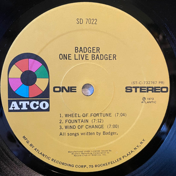 Badger (5) : One Live Badger (LP, Album, Club, Pre)