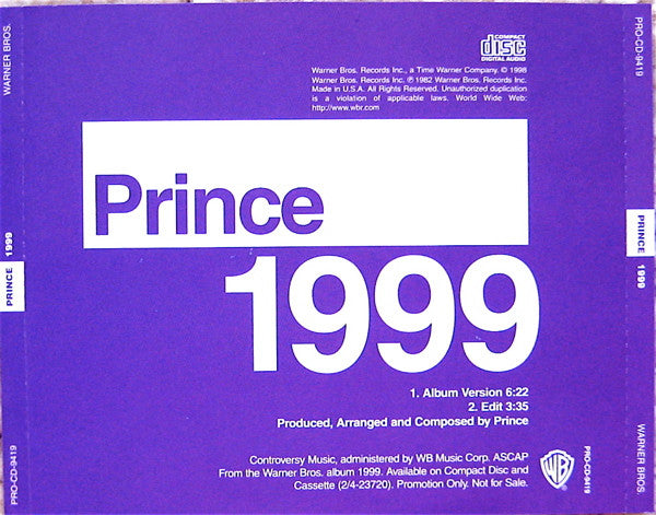Prince : 1999 (CD, Single, Promo, RE)