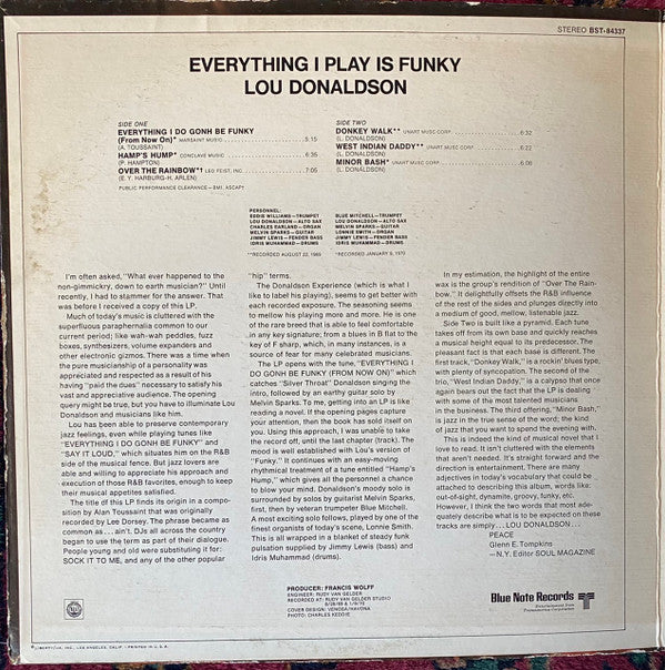 Lou Donaldson : Everything I Play Is Funky (LP, Album, RE, Gat)